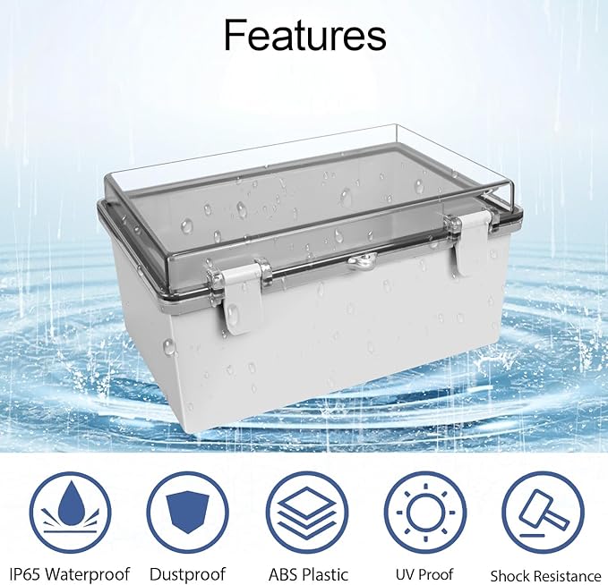ABS Plastic Dustproof Waterproof IP65 Junction Box Hinged Shell Universal Electrical Project Enclosure Gray, with PC Transparent Clear Cover 11.4 x 7.5 x 5.5inch(290 x190 x140mm)