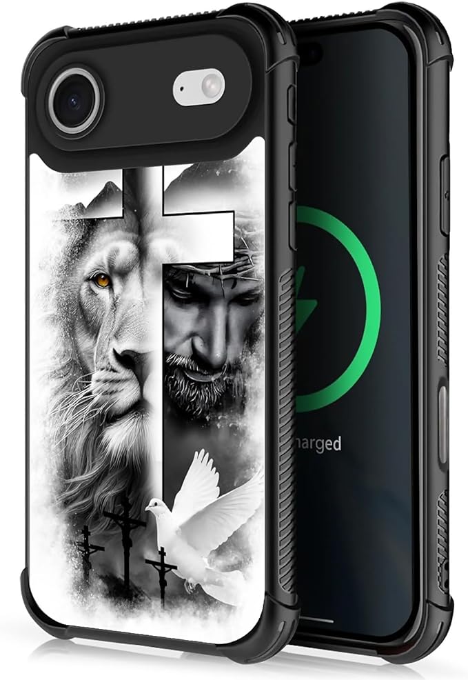 for iPhone 17 Air Case,for MagSafe Graphic Design for Girl Boy Soft Silicone Hard Acrylic Shock Protection Designed for iPhone 17 Air Lion Cross Jesus Christ Dove Pattern