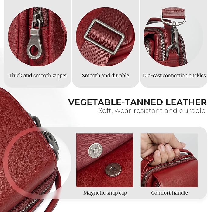 Augus Leather Small Messenger Bag For Men Crossbody Handbag Shoulder Sling Travel Bags for Men Purse Daypack Magnetic Buckle