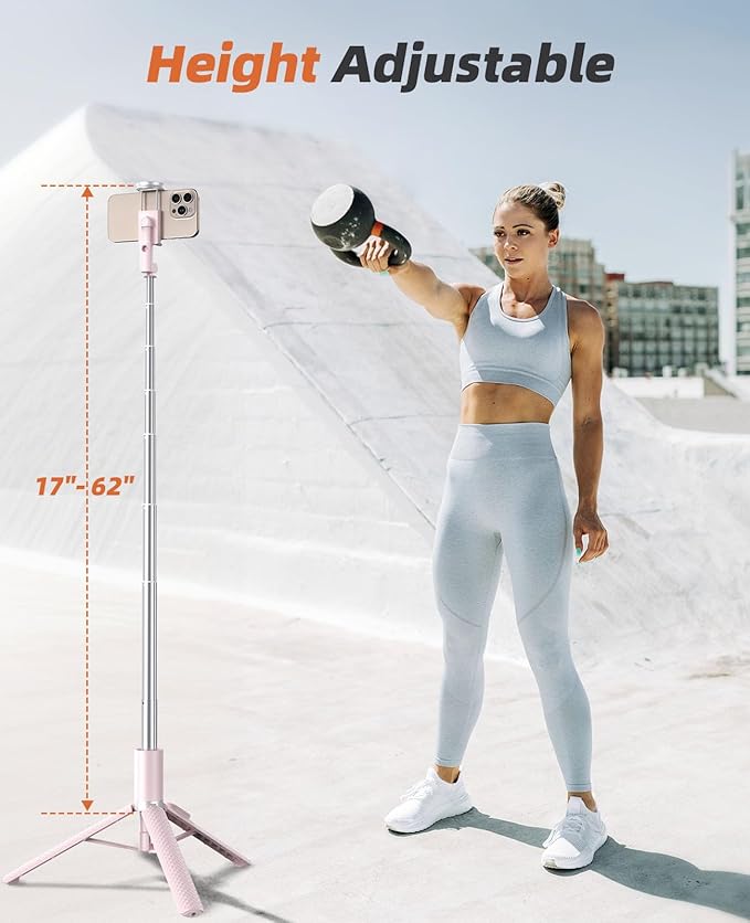 Vimose Phone Tripod & Selfie Stick with Remote, Portable, Lightweight for Video Recording Vlog, Extendable Travel Tripod Stand Compatible with iPhone Android, Pink, 62"