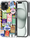 MOSNOVO Case for iPhone 15, [Buffertech 6.6ft Military-Grade Drop Protection] [Anti Peel Off Tech] Clear TPU Bumper Phone Case Cover Design - Air Ticket Labels