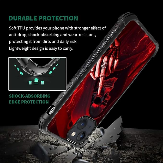 for iPhone 13 Case, Gestures Funny Skull Pattern Graphic Design Girl Boy Soft Silicone Hard Acrylic Shock Protection for iPhone 13