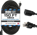 Iron Forge Cable 150 Ft Black Extension Cord, 16/3, 150 Foot Extension Cord, 3 Prong, Weatherproof - Great for Outside Use