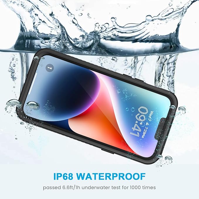 Lanhiem for iPhone 14 Case, IP68 Waterproof Dustproof with Built-in Screen Protector, Rugged Full Body Shockproof Phone Cover for iPhone 14, 6.1 inch (Black)