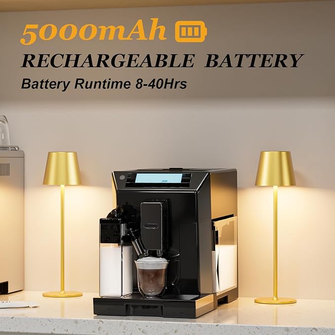 Kakanuo Cordless Table Lamp Rechargeable Gold - KK 2 Pack 5000mAH Battery Operated Lamp for Dining Table, 3 Color Stepless Dimming Wireless Lamp for Counter, Outdoor Patio, Touch Control