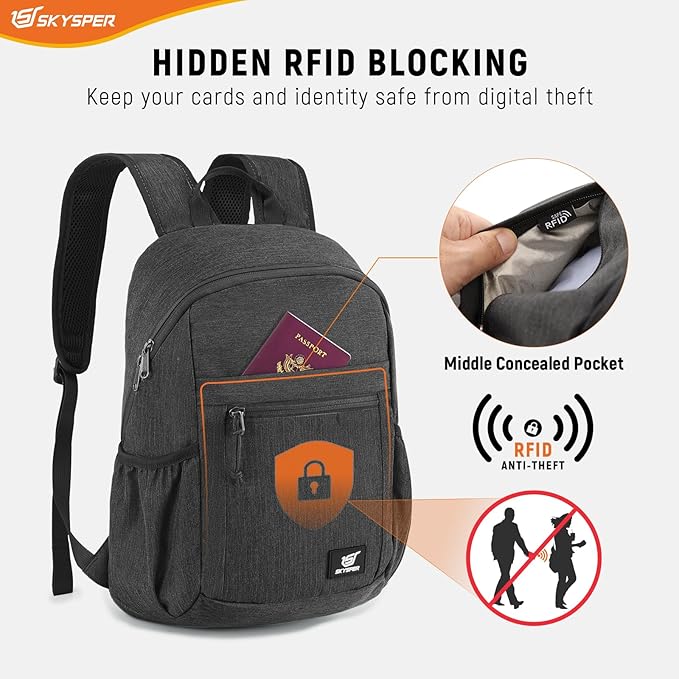 SKYSPER Anti Theft Hiking Backpack, 18L RFID Packable Travel Daypack, Lightweight Foldable Back Pack for Walking Daytrip