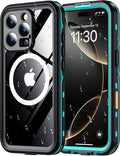 Red2Fire for iPhone 16 Pro Case Waterproof, [Built-in Screen Protector & Camera Protector][Compatible with MagSafe][Full Body Shockproof][IP68 Waterproof][Dustproof] Phone Case 6.3" Blue/Clear