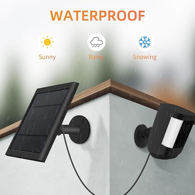 Paodekua 2 Pack 4W Solar Charger for Ring Spotlight & Stick Up Outdoor Cam, Black, High Efficiency, 10FT/3M Long Cable with USB-C to Ring Barrel Plug