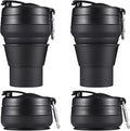 2PACK Collapsible Coffee Cup, 16 OZ 480ml Silicone Folding Camping Mug, Leak Proof BPA Free Portable Sport Bottle with Lids for hiking, Microwave & Dishwasher Safe (Black)