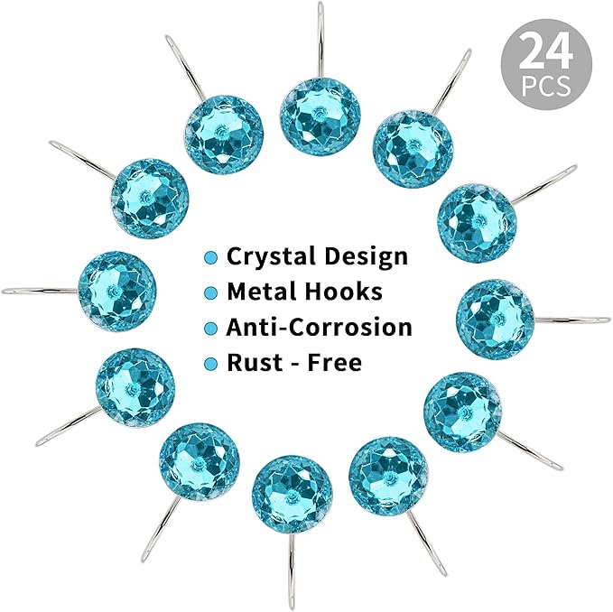 MitoVilla 24 Pcs Set Teal Blue Shower Curtain Hooks, Metal Shower Hooks for Turquoise Shower Curtain & Liner, Aqua Rust Proof Shower Rings for Curtain and Shower Rod