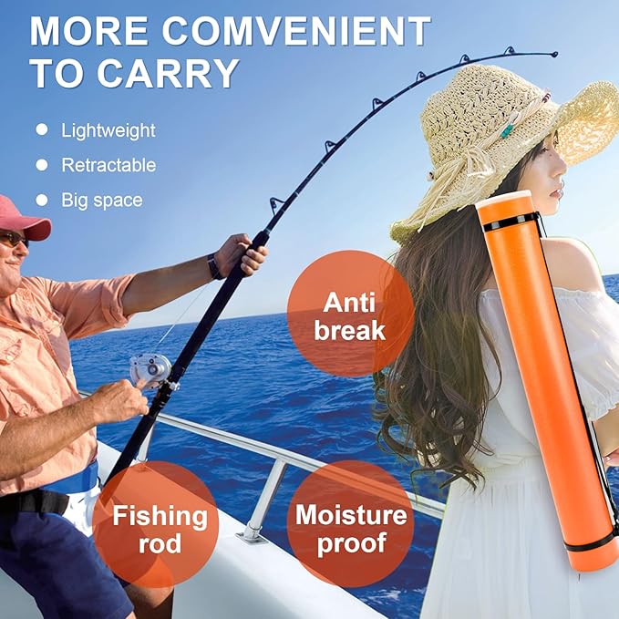 DEWEL Poster Tube, Waterproof Poster Holder Plastic Expandable Poster/Art/Document Storage Tube 24.5" to 40", Adjustable Poster Storage Blueprint Holder with Carrying Strap (Orange-Large Size)