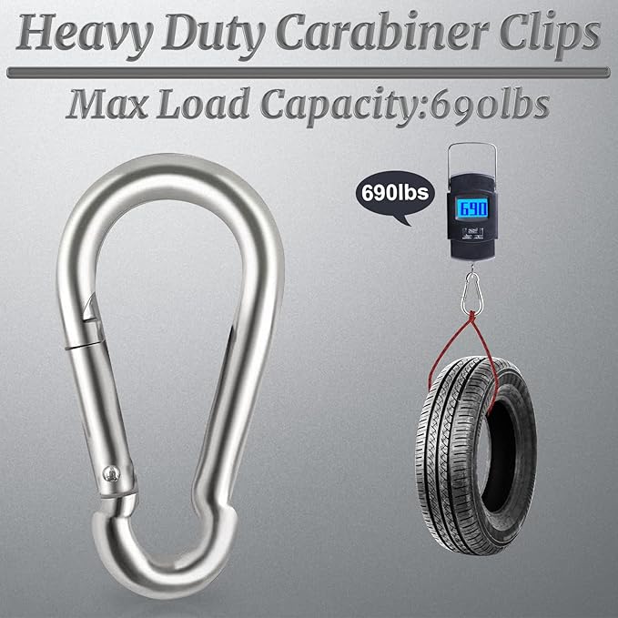 Locking Carabiner Clips, Stainless Steel Spring Snap Hook Locking Carabiner Heavy Duty - 304 Premium Stainless Steel Thumb Screw Carabiner Clip