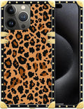 Compatible with iPhone 16 Pro Case, Brown Leopard Texture Luxury Golden Decoration for Girl Women Soft TPU Shockproof Protective Hard PC Back