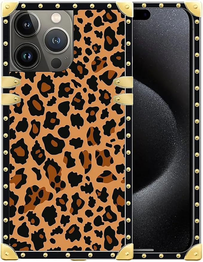 Compatible with iPhone 16 Pro Case, Brown Leopard Texture Luxury Golden Decoration for Girl Women Soft TPU Shockproof Protective Hard PC Back