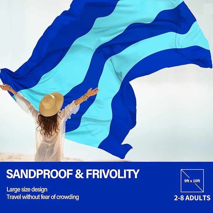 Famstar Beach Blanket Oversized Extra Large 10'X 9',Waterproof Sandproof Beach Blanket 2-8 Adults Lightweight Durable for Travel Camping Hiking Picnic (10'X 9', Blue2)
