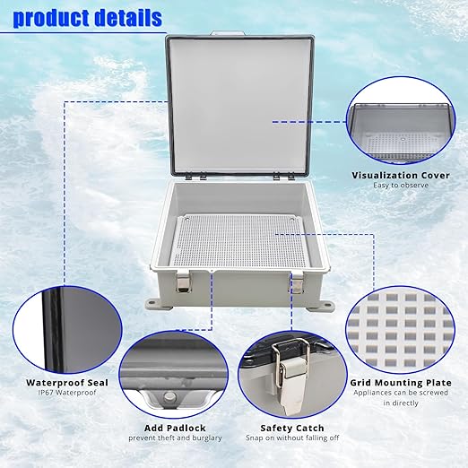 MAKERELE Outside Electrical Box Plastic Enclosure IP67 Waterproof junction Box Clear Cover Plate with Stainless Steel Buckles 13×13×5.1 inch(330×330×130mm)