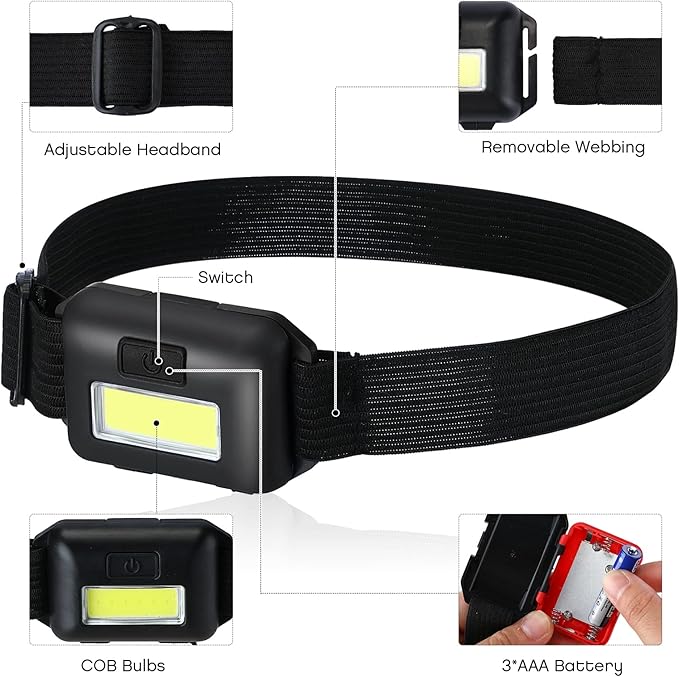 Macarrie 24 LED Headlamp Flashlight, Cob Head Light with 3 Modes, Waterproof Headlamp for Adults and Kids, 72 AAA Batteries for Outdoor Night Survival Camping Running, 4 Colors