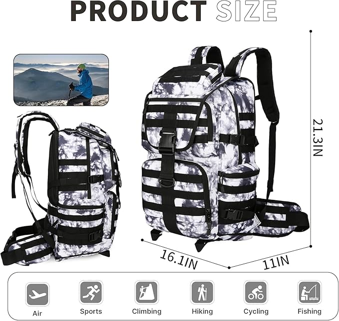 50L Military Tactical Backpack 3 Day Assault Pack Molle Daypack Hiking Backpack for Men and Women