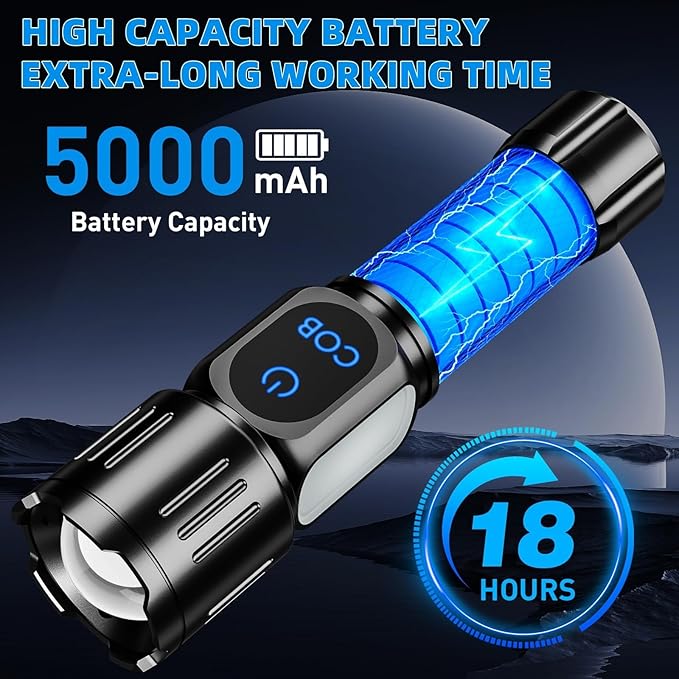 Rechargeable LED Flashlight, Super Bright 99000 High Lumens Flash Light, 9 Modes Zoomable Flashlight with LCD Display, Waterproof Tactical Flashlights for Camping, Home Emergency