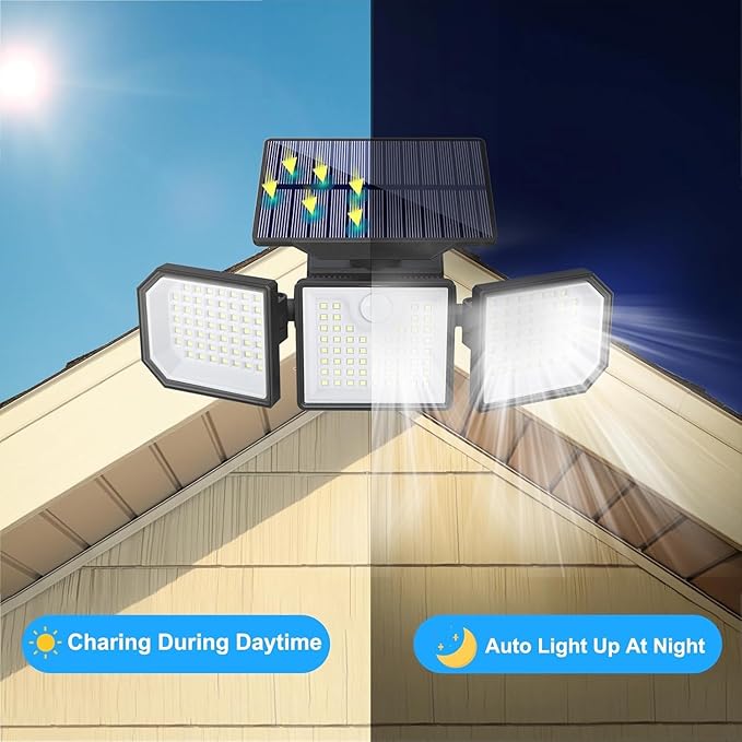 Solar Lights Outdoor with Motion Sensor, 2500LM 167 LED Security Lights with Remote Control, 270° Wide Angle Flood Wall Lights with 3 Modes, LED Flood Light for Garage Yard Entryways Patio