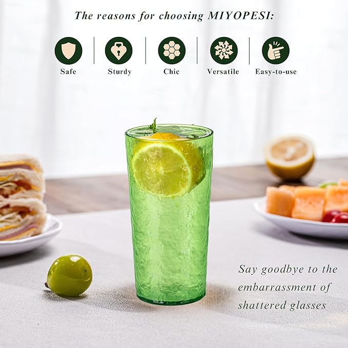 18oz Colorful Acrylic Glasses Drinkware (Set of 8), Ice-carved Design Stackable Shatter-Proof Plastic Cups, Reusable Plastic Drinking Tumblers, BPA-Free, Dishwasher-Safe