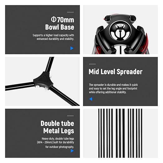 NEEWER 79"/200cm Video Tripod, Heavy Duty Aluminum Alloy Camera Tripod Stand with 360° Fluid Drag Head, QR Plate Compatible with Canon Nikon Sony and Other DSLR Camera Camcorder, Load Up to 17.6lb/8kg