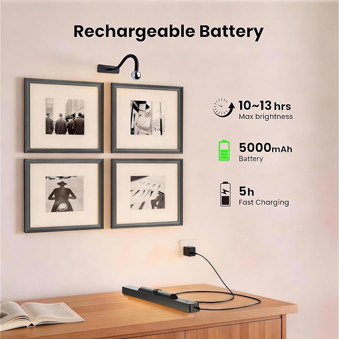 2Pack Picture Light, 13Hrs Lasting Battery Operated Picture Lights for Paintings,16in Remote Control Display Art Light with Timer for Wall Painting, Frame, Portrait, Display,Artwork,Gallery- Black