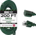 Iron Forge Cable Weatherproof 200 Ft Outdoor Extension Cord - 16/3 SJTW Heavy Duty Green Extension Cord 3 Prong - 10 Amp Exterior Power Cable