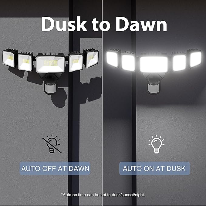 Onforu 7000LM 70W Motion Sensor Outdoor Lights, 5 Head Flood Lights Outdoor Hardwired, IP65 Waterproof LED Security Light, 6500K Dusk to Dawn Outdoor Lighting, Floodlight for Garage, Yard, Driveways