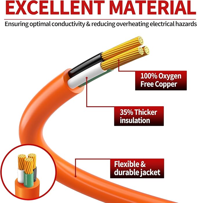 100 FT 10 Gauge Extension Cord Outdoor, Heavy Duty Weatherproof & Flame Retardant Orange 3 Prong Power Cord with Light, Outside for Lawn & Garden, 15 Amps 1875 Watts 125 VAC 10AWG SJTW, ETL Listed