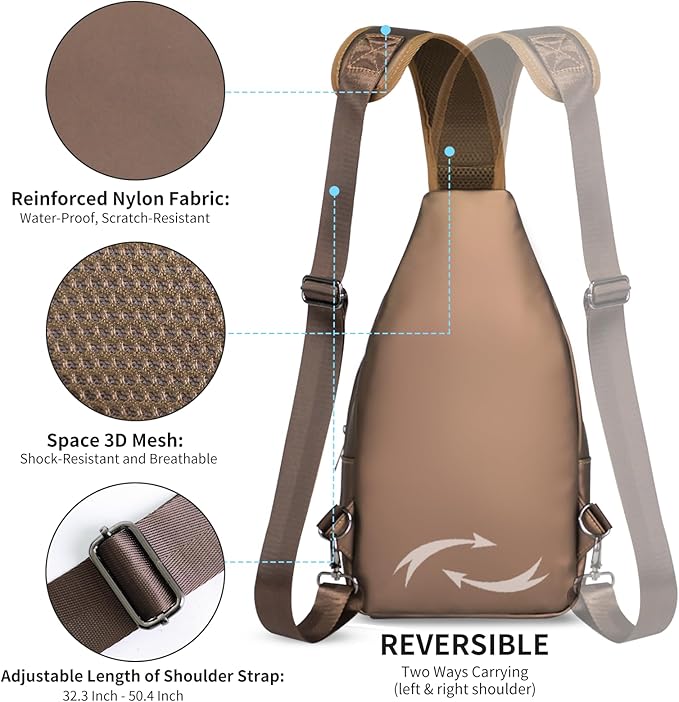 AMJ Crossbody Sling Bag Men Women, Casual Shoulder Backpack, Chest Daypack Satchel for Hiking Travel