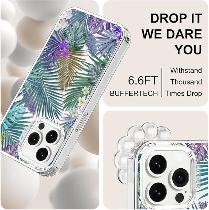 MOSNOVO Case for iPhone 13 Pro, [Buffertech 6.6ft Military-Grade Drop Protection] [Anti Peel Off Tech] Clear TPU Bumper Phone Case Cover Design - Tropical Rainforests