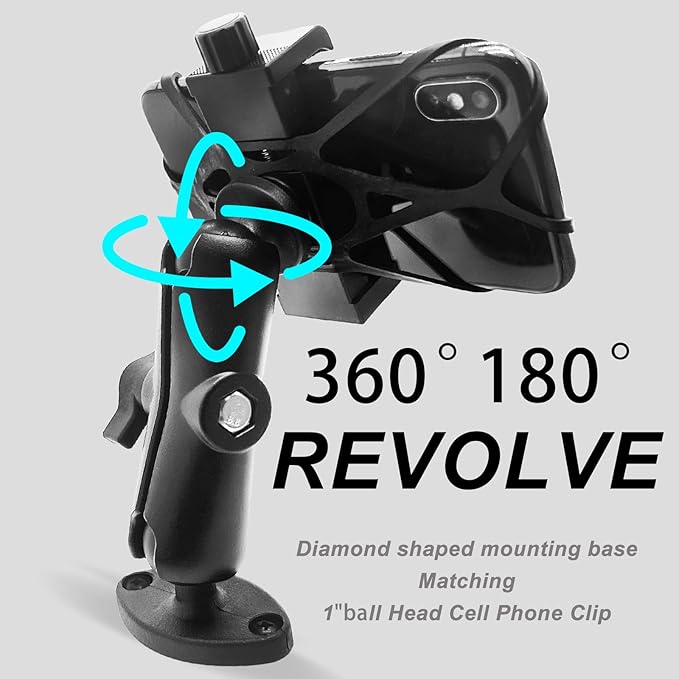 Phone Mount Holder with B Size 1" Ball Diamond Base & Double Socket Arm (Medium) for Car Boat Truck Motorcycle UTV ATV fit 4.7''-7.2'' Phone