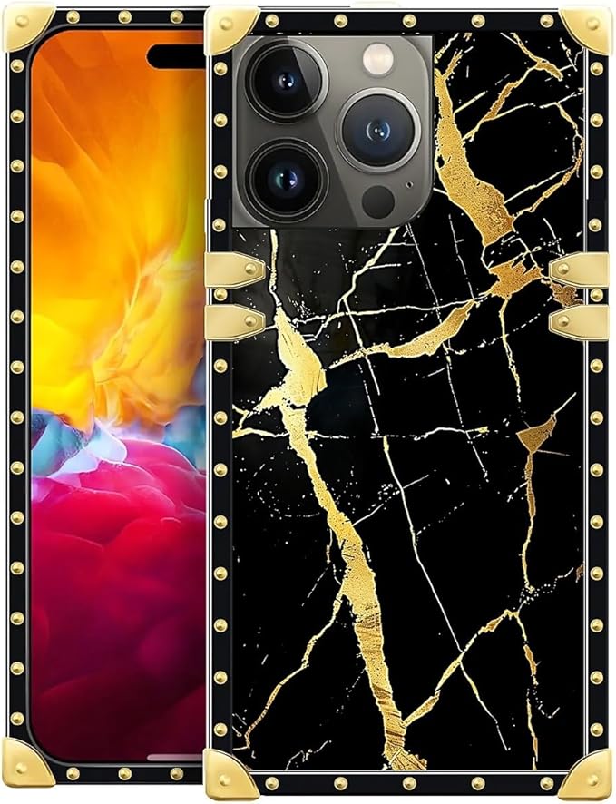 Compatible with iPhone 15 Pro Case, Black Gold Marble Nature Luxury Golden Decoration for Girl Women Soft TPU Shockproof Protective Hard PC Back for iPhone 15 Pro