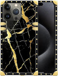 Compatible with iPhone 16 Pro Max Case, Black Gold Marble Nature Luxury Golden Decoration for Girl Women Soft TPU Shockproof Protective Hard PC Back