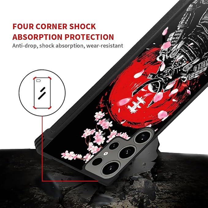 for Samsung Galaxy S24 Ultra Case, Sakura Japanese Samurai Pattern Graphic Design Girl Boy Soft Silicone Hard Acrylic Shock Protection for Samsung Galaxy S24 Ultra