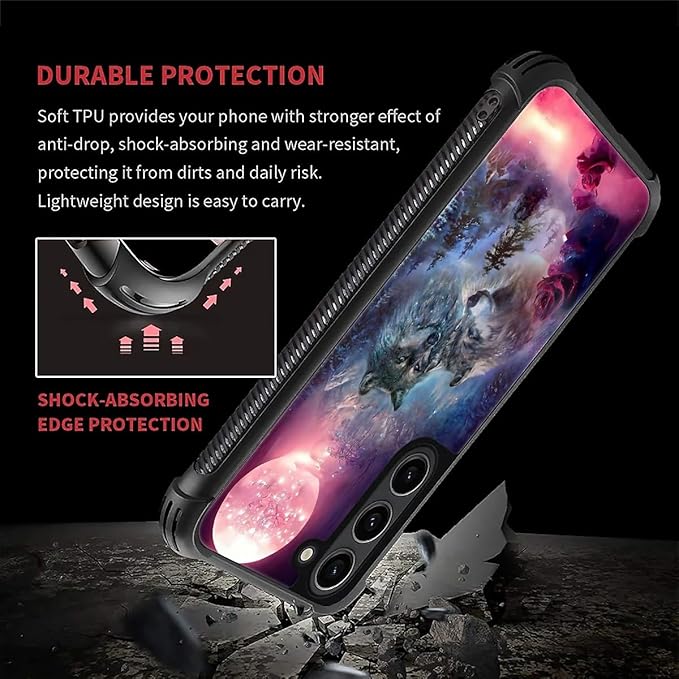 for Samsung Galaxy S23 Plus Case, Star Two Wolfs Howling Pattern Graphic Design Girl Boy Soft Silicone Hard Acrylic Shock Protection for Samsung Galaxy S23 Plus