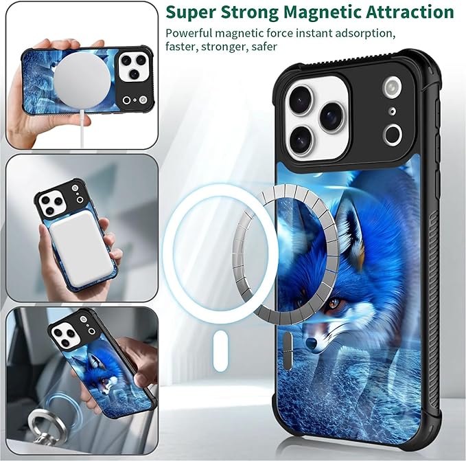 for iPhone 17 Pro Max Case,for MagSafe Graphic Design for Girl Boy Soft Silicone Hard Acrylic Shock Protection Designed for iPhone 17 Pro Max Snowy Mountain Fox Lake Pattern