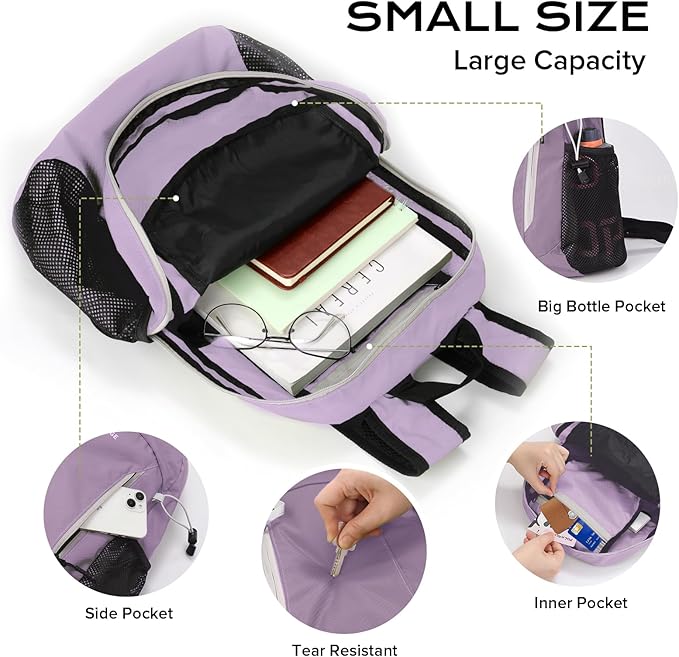 VPBAGE 15L Water-resistant Hiking Daypack for Women, Small Backpack Travel Outdoor, Lightweight Day Pack with Tool Loops