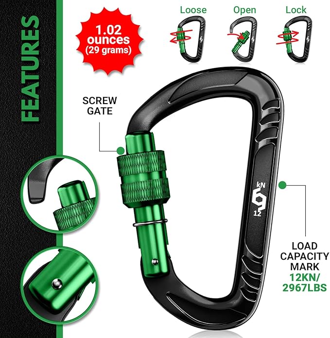 Rhino Produxs 12kN (2697 lbs) Heavy Duty Carabiner Clips, for Securing Pets, Outdoor, Camping, Hiking, Hammock, Dog Leash Harness, Keychains