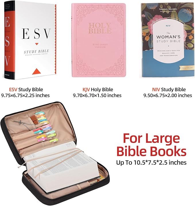 FINDCOZY Bible Cover Case for Women, Large Carrying Church Bag for Biblical Accessories with Shoulder Strap and Handle, Black