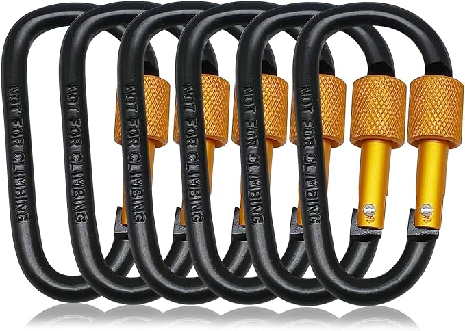 6 Pack Small Locking Carabiner, 3 Inch Aluminum D-Shape Snap Hook with Screw Gate for Hiking, Camping, Fishing&Backpack(Not for Climbing)