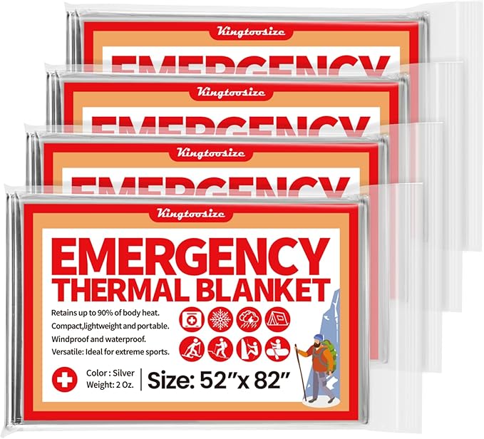 Emergency Thermal Blanket, 4-Pack, Mylar Space Blanket Survival Kit