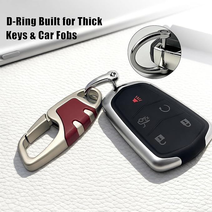 Keychain with Carabiner Clip, 4 Heavy Duty Key Rings and D Ring for Men's Car Key Fob Holder Fits Belt Loops