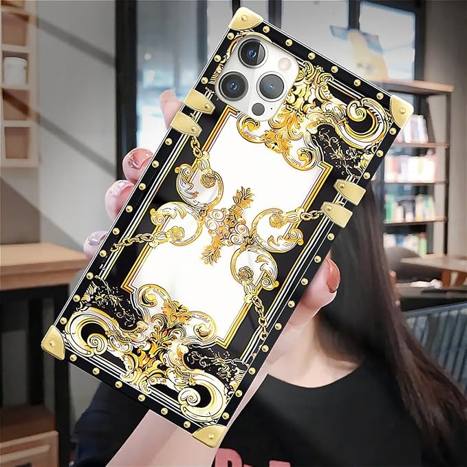 Compatible with iPhone 12 Pro Max Case, Gold Grain Flowers Luxury Golden Decoration for Girl Women Soft TPU Shockproof Protective Hard PC Back for iPhone 12 Pro Max