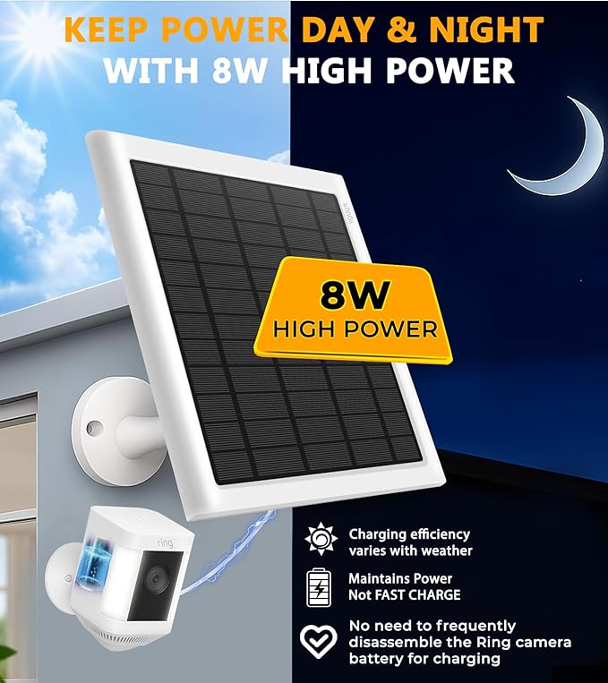 8W Solar Panel for Ring Camera, 3-Pack Solar Panel Charger Compatible with Ring Stick Up Cam Battery, Spotlight Cam Battery, Includes Barrel Plug to USB-C Adapter, IP65 Waterproof, 10ft Cable