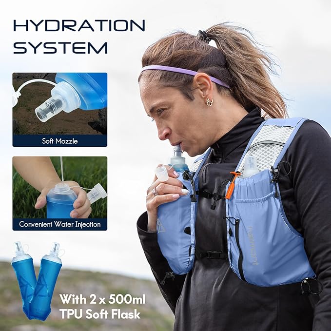 Haimont Running Hydration Vest with Water Bottles for Men Women, Lightweight 10L Hydrated Vest Pack for Trail Running, Hiking