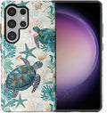 for Samsung Galaxy S25 Ultra Case,HL2 Ocean Sea Turtle Nautical Map Hybrid 2 Layer Hard Shell Silicone Protective Pattern Design Case