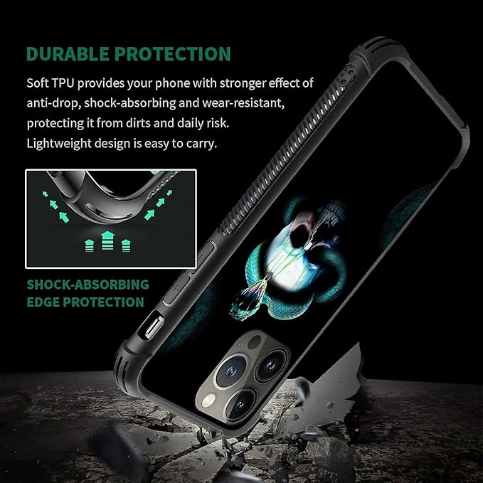 for iPhone 13 Pro Max Case, Skeleton Winding Snake Pattern Graphic Design Girl Boy Soft Silicone Hard Acrylic Shock Protection for iPhone 13 Pro Max