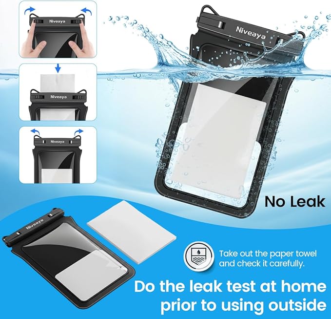 Niveaya Double Space Waterproof Phone Pouch (2-Pack) - IPX8 Phone Case Dry Bag for Beach, Kayak, Cruise Travel Essentials - Compatible with iPhone 17/16/15/14 Pro Max Galaxy S25/S24 Ultra (up to 8.3")